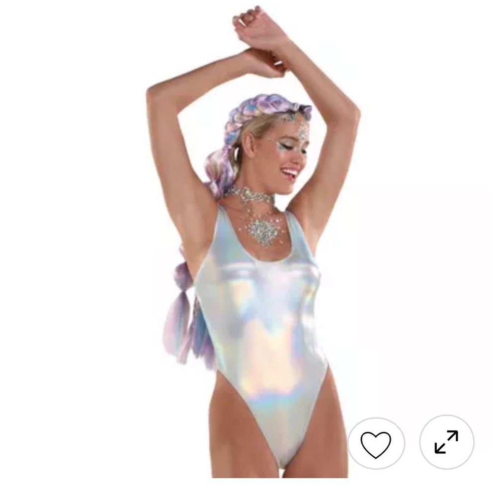 NWT Adult Iridescent Silver Scoop Neck Tank Bodysuit - Festival
